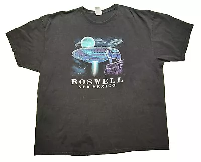 Vintage Y2K Roswell New Mexico UFO Moon Wolf Black Shirt Size 2XL  • $39