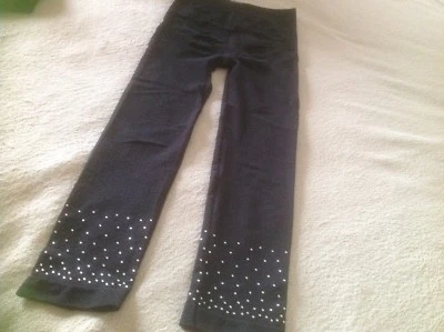 £5.50 • Buy Ladies Bum And Tum Control Leggings Size M Black Diamonti Trim To Ankle Bnwot