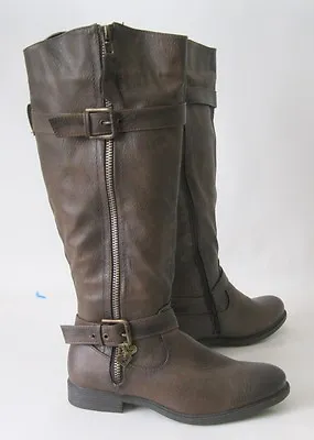 New  Brown 1.5 Block Heel Round Toe Side Buckle Combat  Knee Boot Women Size  7 • $12.99