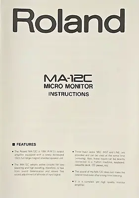 Roland MA-12C Micro Monitor Speaker Original Instructions Owner's Manual Book. • $24.99