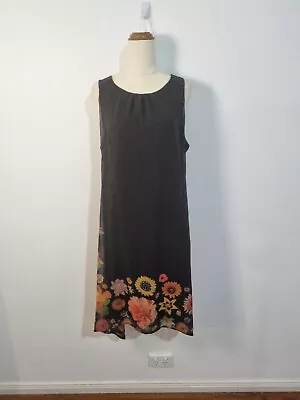 DESIGUAL Size L Black Sleeveless Chiffon Round Neck Floral Trim Polyester • $39.95