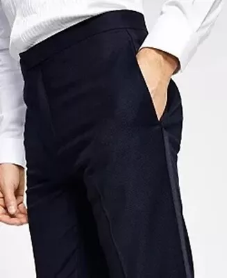 ALFANI Men's Slim-Fit Diamond Grid Tuxedo Pants Navy 34 X 32 Flat Front $135 • $18.70