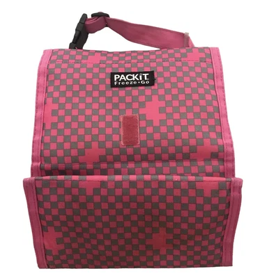 $12 • Buy Packit Freezable Lunch Bag - Pink / Gray Checkered Pattern