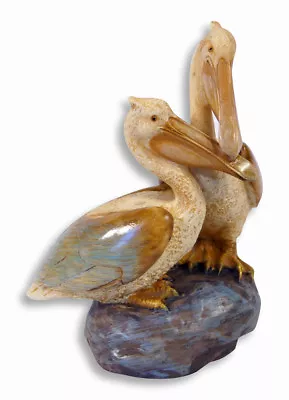 Hand Painted 5.25  Twin Pelican Sea Birds Lover Statue Figurine Sculpture 97P • $15.99