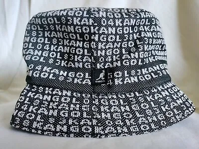 Kangol Black Polyester Chlorofiber Monogram Stripe Bucket Hat Cap Medium M RARE • $67.49