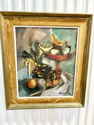 Signed Mid Century Cubist Still Life Oil Painting - Retro Artwork • $750
