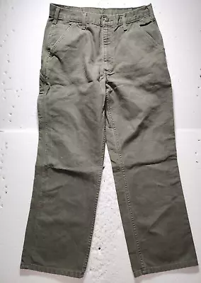 Carhartt Pants Mens 33 X 30 Green Straight Denim Jeans Pockets Buttons Carpenter • $17.99