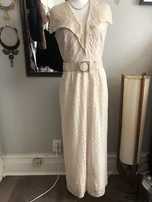 Vintage 70s Does 30s Creme HARMAY Lace Wedding Maxi Dress Boho Prairie • $165
