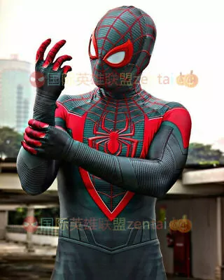 Spider-man Miles Morales Jumpsuit Spiderman Cosplay Costume Adult Kids Outfits • $20.59