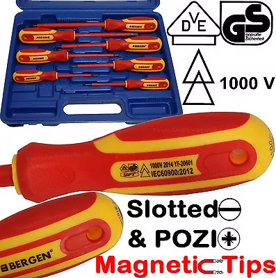 BERGEN VDE 1000v Insulated Electricians Screwdriver Set Magnetic Pozi Slott Tips • £14.95