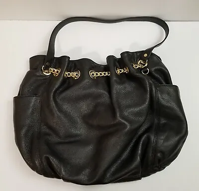 Michael Kors Jet Set Chain Ring Tote Black Pebbled Leather Shoulder Handbag EUC • $44.99