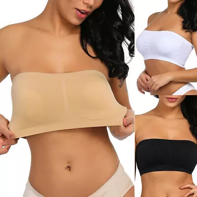 3 Pack Women Ladies Strapless Seamless Bandeau Bra Boob Tube Comfort Tops • £5.99