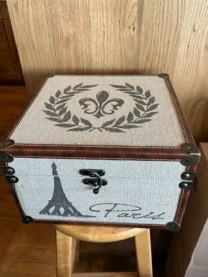 Lid W/Hinges Metal Corners Lockable Fabric Covered Storage Box Paris Motif 12  • $24.95