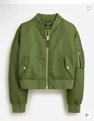 J Crew Collection Ruched Bomber Jacket Lightweight Shiny Nylon Utility Green S • $50