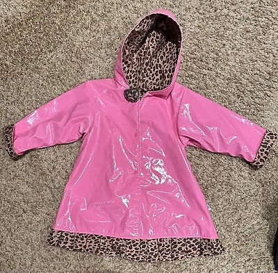 CORKY & COMPANY Girl’s 3T Hooded Raincoat /Rainjacket Mac Pink W Leopard Trim • $17.96