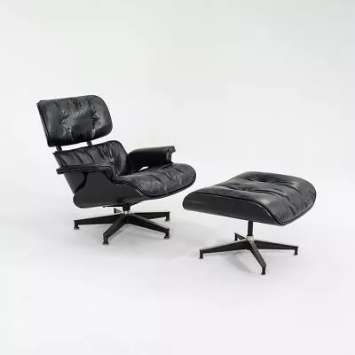 1963 Herman Miller Eames Lounge Chair And Ottoman Ebonized Wood W Black Leather • £15813.16