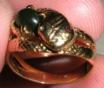 ANTIQUE 14K GOLD JADE & RUBY EYE SNAKE WRAP COILED RING SIZE 6 3/4 Tuvi • $450