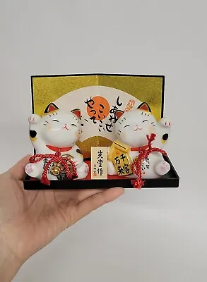 🎁Japanese Maneki Neko Figurine Beckoning Waving Lucky Cat Set Couple Japan Gift • $29.95