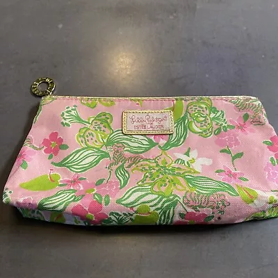 NEW Estee Lauder LILLY PULITZER Pink Floral Tiger COSMETIC BAG 10x5 Gold Trim D3 • $5.99