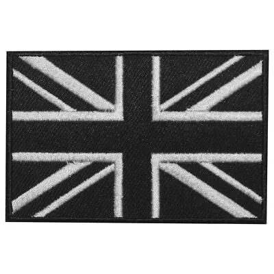 Union Jack Black United Kingdom Flag Iron On Patch Sew On Badge Embroidered  • £2.49