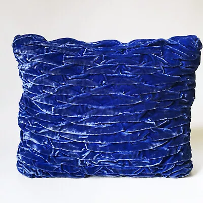 Vtg Mid Century Pleated Velvet Throw Pillow ROYAL BLUE • $27.95