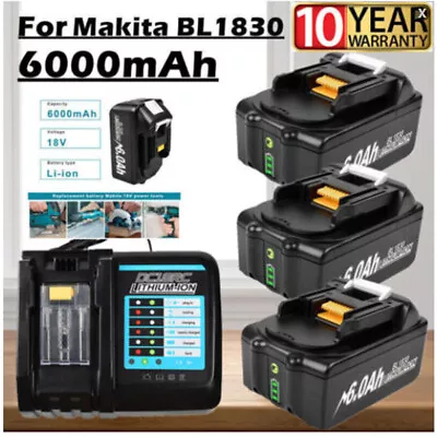 2X For Makita 18V Battery 6.0Ah BL1830 BL1840 BL1850 BL1860 LXT BL1860B& Charger • £53.99