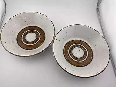 VTG Stonehenge Midwinter EARTH Cereal Soup Bowls Brown Rim Circles England 2 • $20