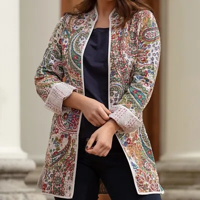 Women's Indian Cotton Long Paisley Jacket - Beige - XS - M • £29