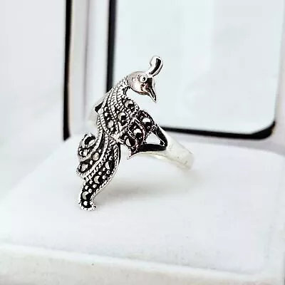 3.18 Gm Multiple Marcasite 925 Sterling Silver Peacock Style Ring Gift For Her • $40.94