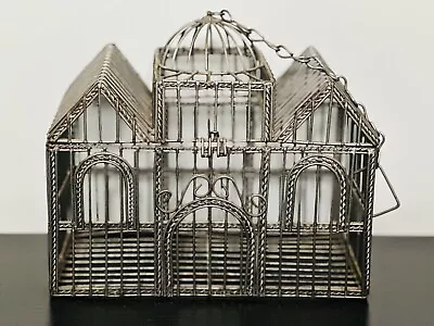 Vtg Metal Bird Cage House Two Gables & Dome Decor Plants Shabby Country 9”x6”x9” • $24.95