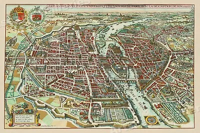 1615 Merian Map Of Paris Historic Map - 20x30 • $18.95