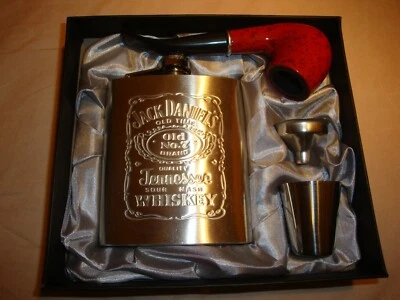 £12.99 • Buy 7oz-Jack-Daniels-Hip-Flask-gift-set+Tobacco Pipe-Pocket-Stainless-Steel-NEW!!!