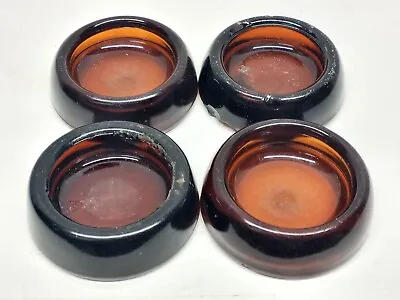 4 Vintage HAZEL ATLAS GLASS FURNITURE COASTERS SLIDERS BROWN AMBER 2.25  • $15.99