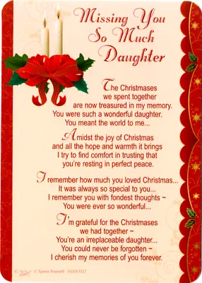 Missing You DAUGHTER Christmas Memorial Grave Graveside Card + Holder / Stand • £3.09