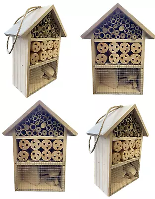 4 X Insect Hotels Bee Beetle Moth 24cm House Large Wooden Garden Storm Shelter's • £17.95