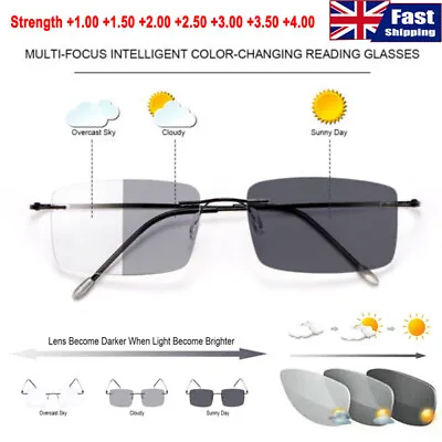 £9.45 • Buy Progressive Multifocus Metal Reading Glasses Photochromic Transition Sunglasses