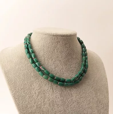 Beautiful Venetian Green Glass 4 Layer Chevron ‘watermelon’ African Trade Beads • £105