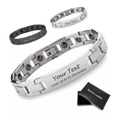 Personalised Men's Bracelet Titanium Steel Engraved Magnetic Wristband For Him • £11.99
