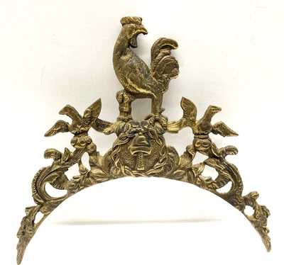$54 • Buy Antique French Morbier Clock Rooster Cast Brass Top Crown