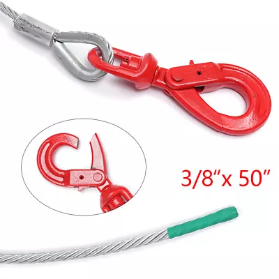 Wire Rope Winch Cable 3/8  X50 /3/8  X100  Steel Core Self Locking Swivel Hook • $23.77