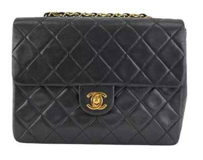 $3388 • Buy Chanel Vintage Black Small Square Lambskin Single Flap 24K Gold Hardware Bag