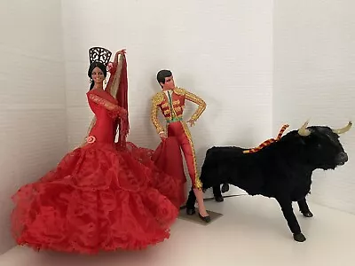 Vtg MARIN CHICLANA Flamenco Dance Doll Matador Bull Fighter Man & Bull Figurine • $93