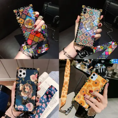 Luxury Glitter Retro Flower Pattern Square Case For IPhone 14 13 12 15 Pro Max • $17.58