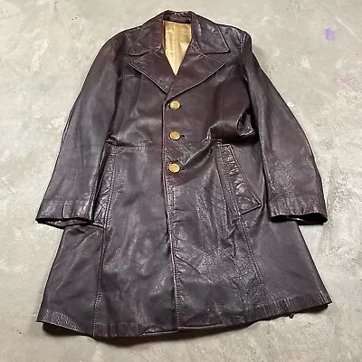 Vintage A Robert Lewis Idea Leather Trench Coat M Men’s Long Groovy 70s Duster • $69.99