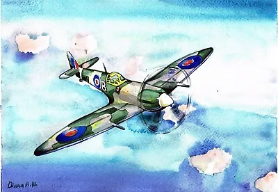 £34.99 • Buy Spitfire, Aviation, Supermarine Original Watercolour Painting N1  , Not A Print 