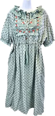 New Women’s Mori Girl Lace Collar Embroidered Cotton Dress US OS Fits S-L • $29.90