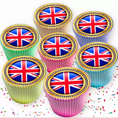 Union Jack Flag Edible Cupcake Toppers Decorations  3811 • £2.99