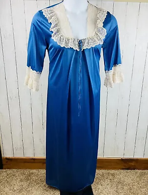 Vtg Motherhood Maternity Nursing Nightgown Blue Lace Mid Sleeve Nylon Long Sz M • $18.98