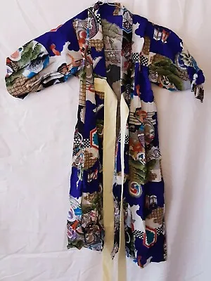 Child's Vintage Japanese Kimono Robe Jacket All Over Print 1950s 1960s Small XS • $24.96