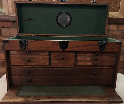 VTG Antique Oak STAR 26” Machinist Tool Chest Box 8 Drawer Oak Wood Antique • $625